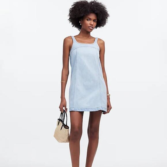 Madewell Denim A-Line Sleeveless‎ Mini Dress in Fitzgerald Wash Size 14 NWT - Picture 1 of 11